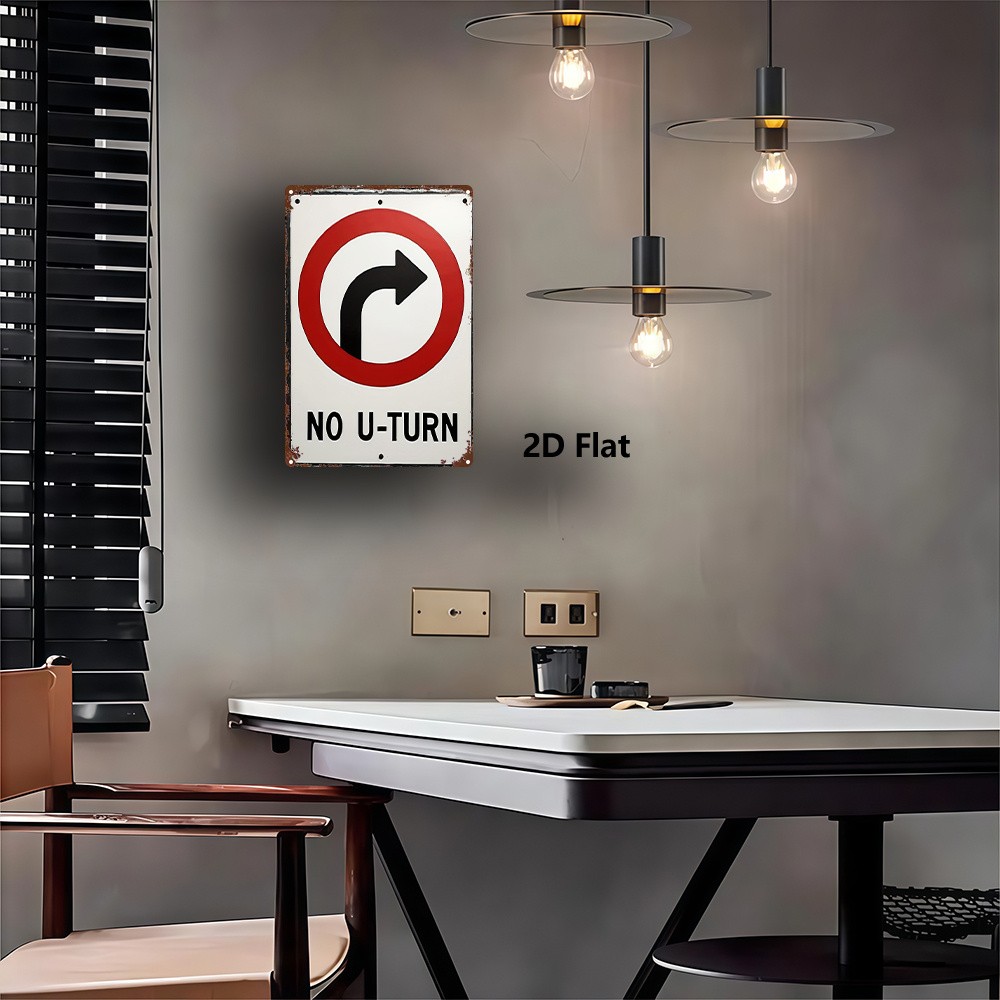 Vintage White Distressed Metal Sign circle traffic symbol road warning