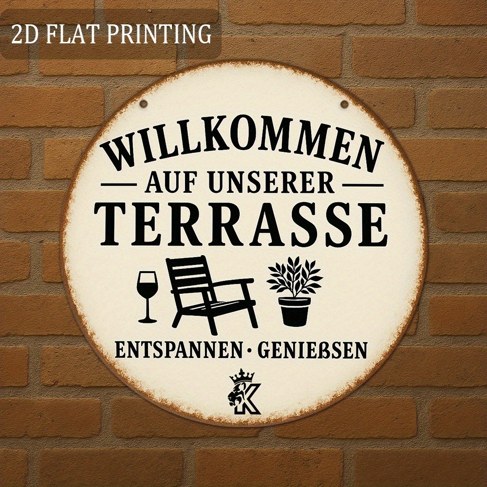 8*8in Aluminum Metal Tin Signs, Welcome Patio German Quote Wall Signs