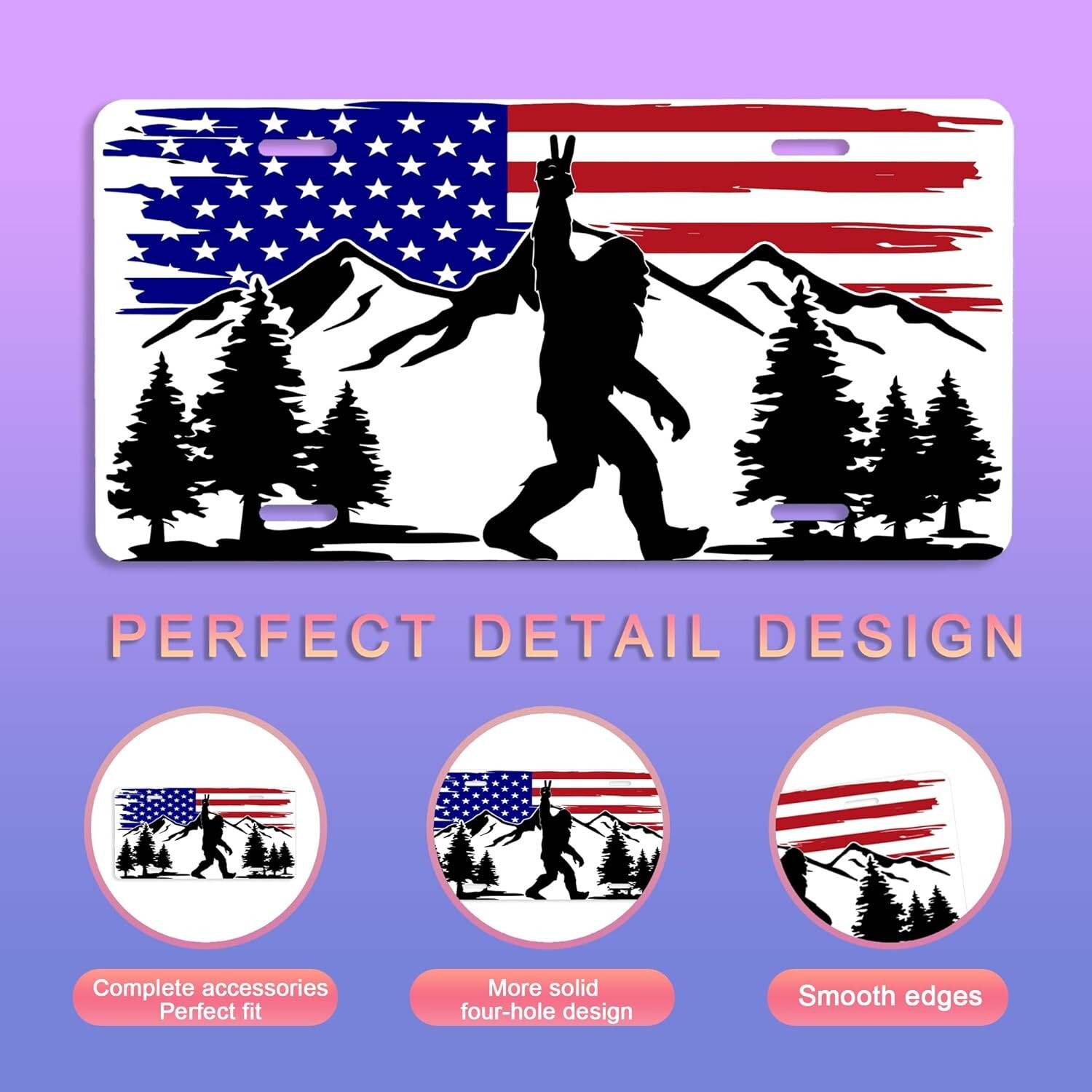 Sasquatch American Flag License Plate – Patriotic Bigfoot Car Tag