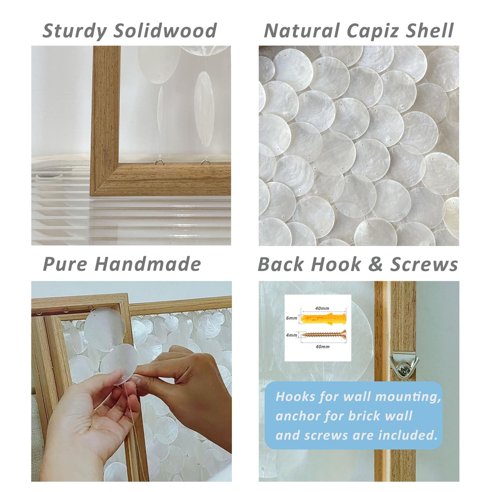 Bergamot 3D Handmade 24″x24″ Capiz Shell Wall Hanging Decor, Solid Wooden Fra…