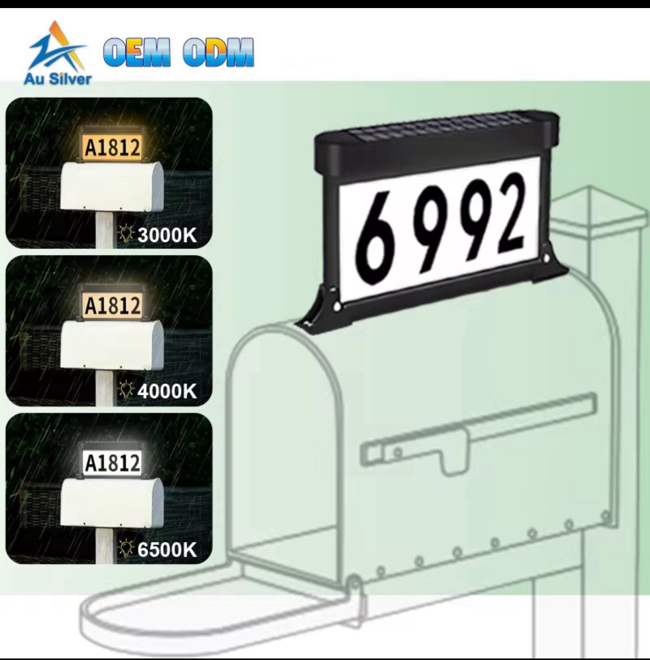 Solar Address Sign Mailbox House Number Plaque Double Side 3 Light Color