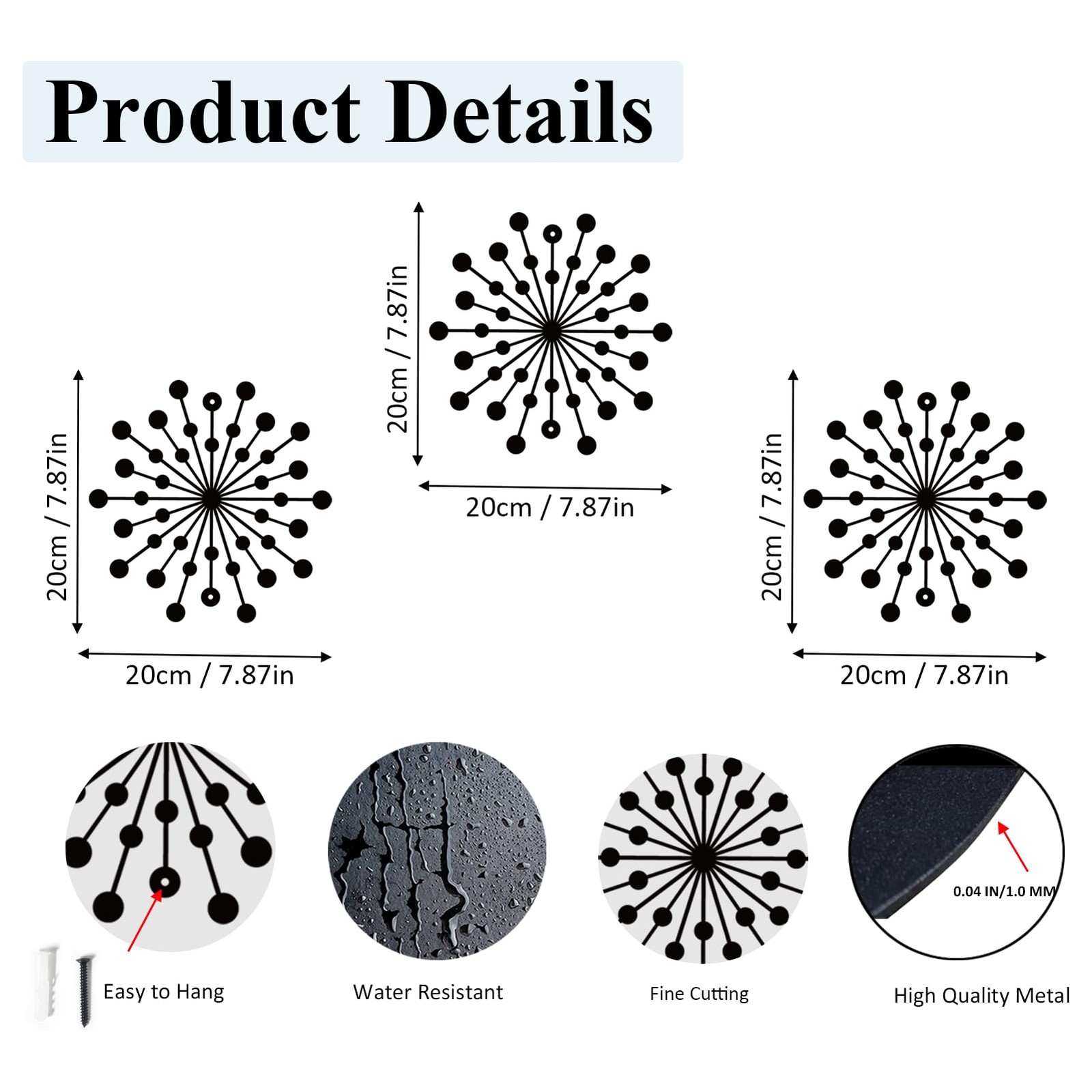 3 Pcs Metal Sunburst Wall Art, Minimalist Hanging Wall Decor Single Line Art,…