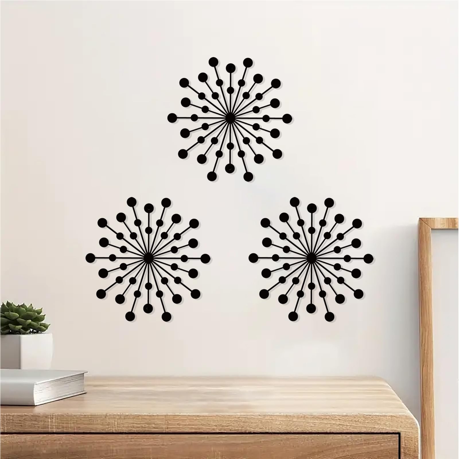 3 Pcs Metal Sunburst Wall Art, Minimalist Hanging Wall Decor Single Line Art,…