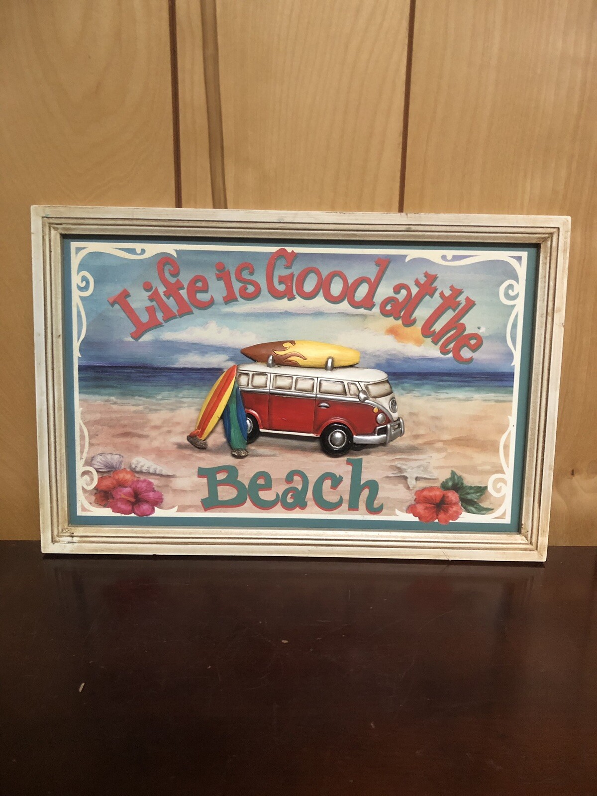 Wood Sign Volkswagen Bus “life Is Good At The Beach” 17×12”