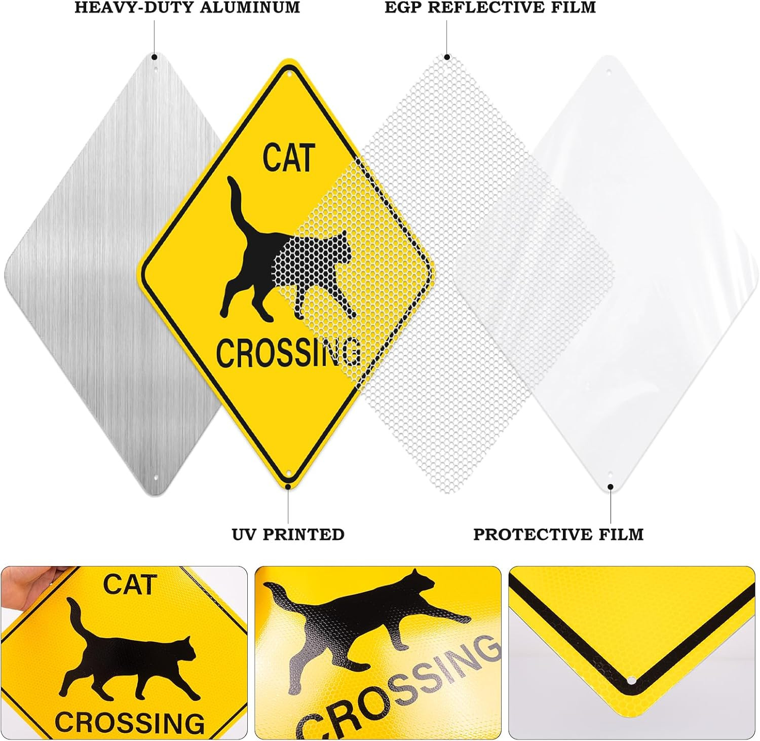 2 Pack Cat Crossing Sign 12″ x 12″ Engineer Grade Reflective Aluminum Sign Pets