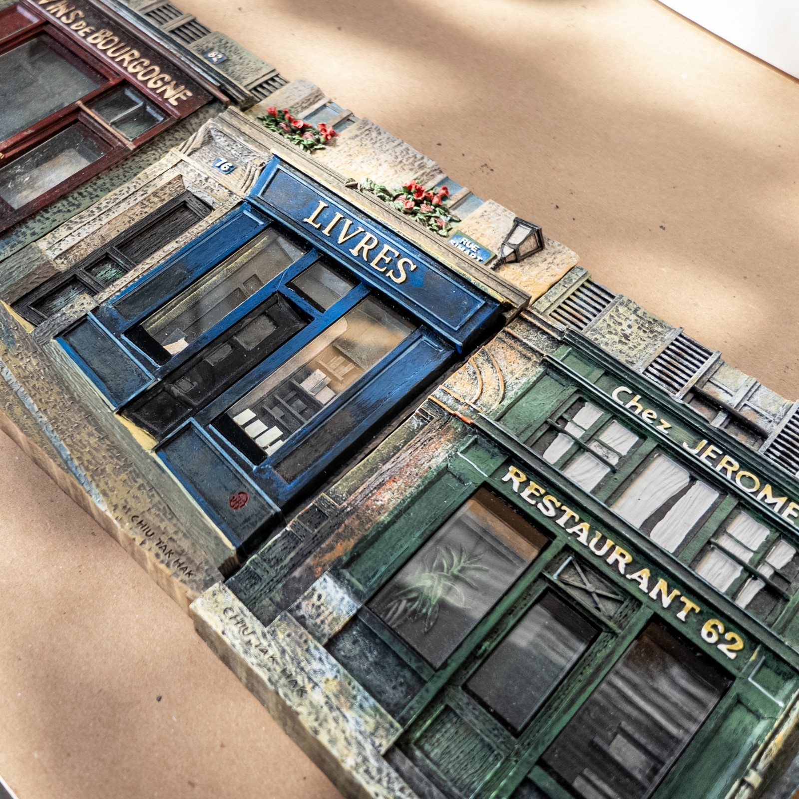 Chui Tak Hak French Paris Store Fronts 3D Art Wall Plaques Set of 3