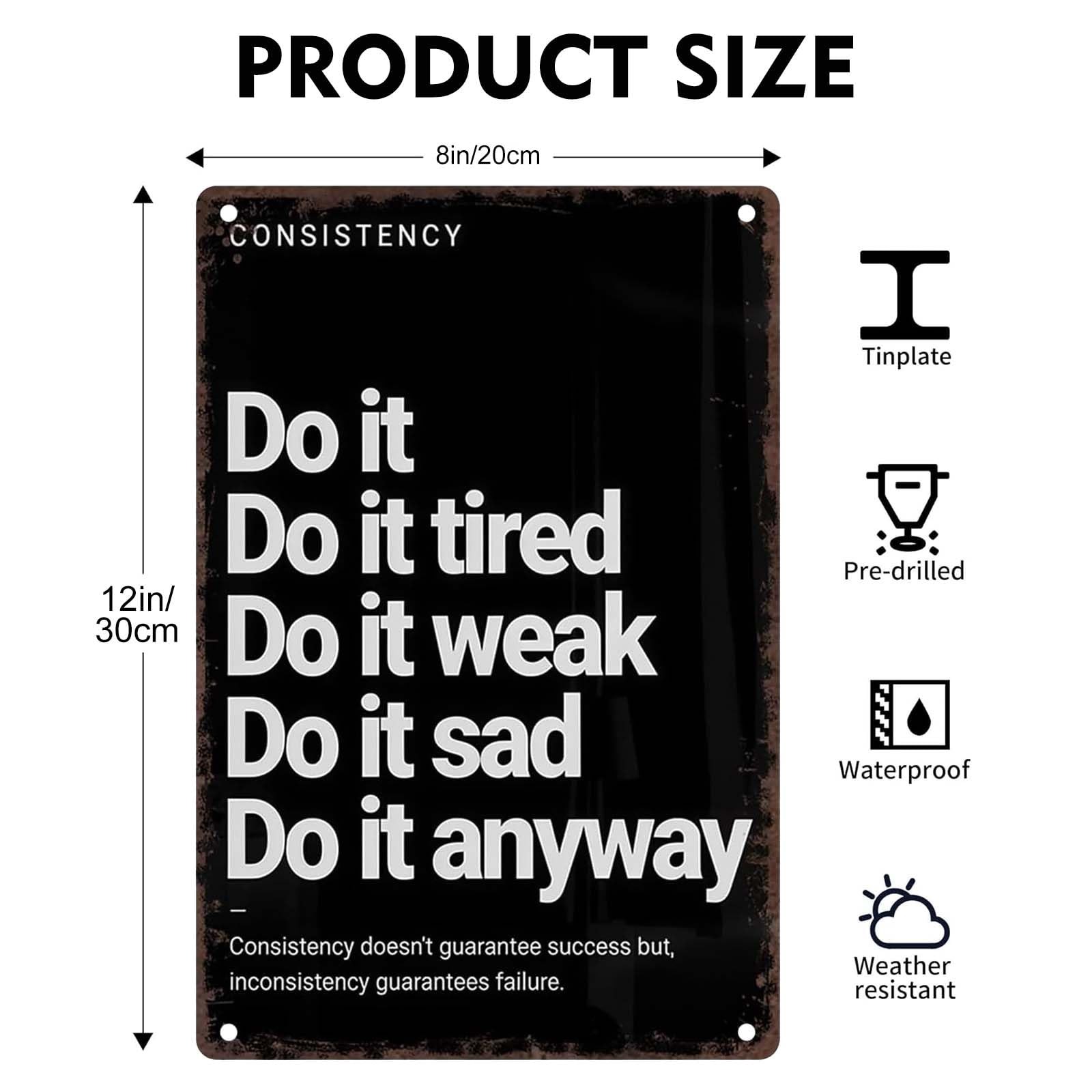 Do It Anyway Vintage Sign, Metal Motivational Wall Art for 12×8 inches, black