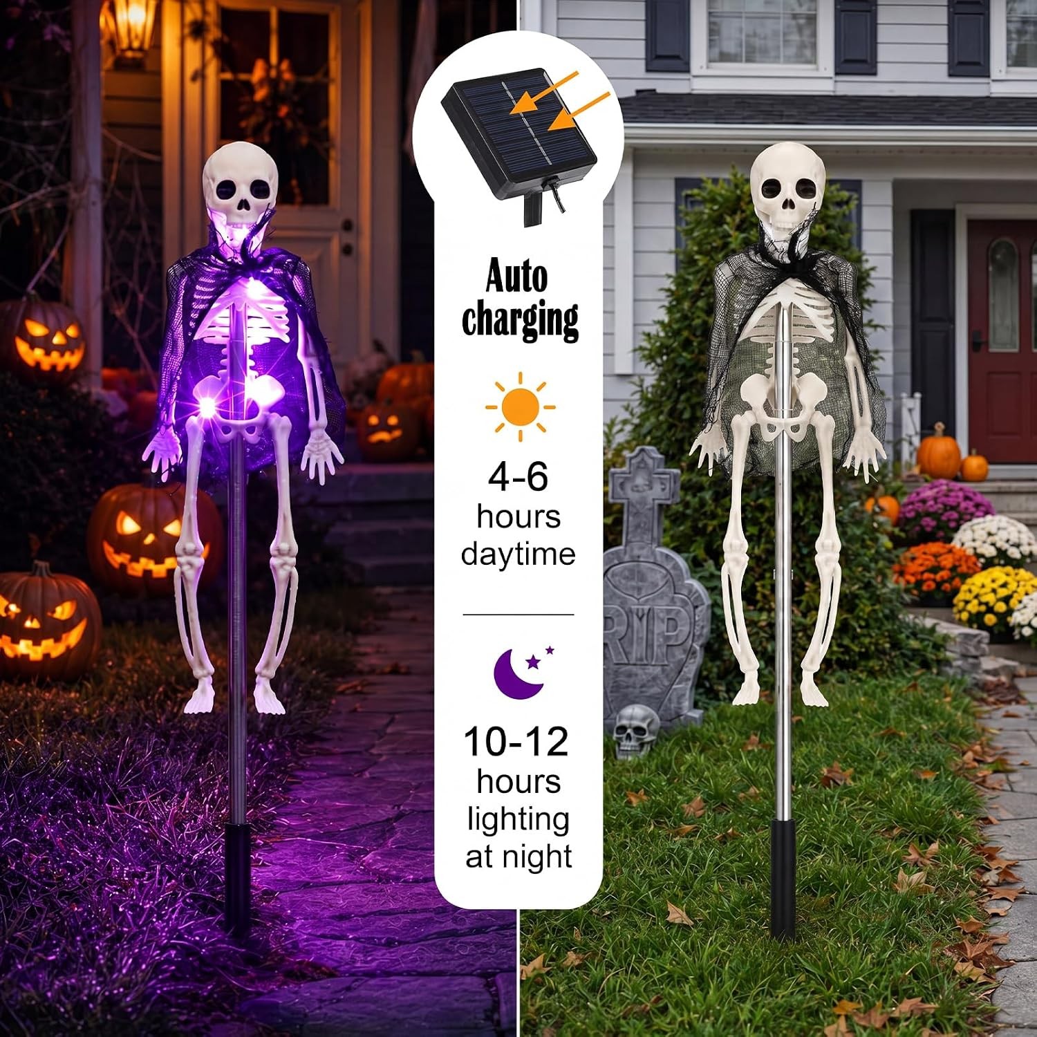 4 Pcs Halloween Solar Lights 3D Skeleton Garden Outdoor Decoration with Stakes