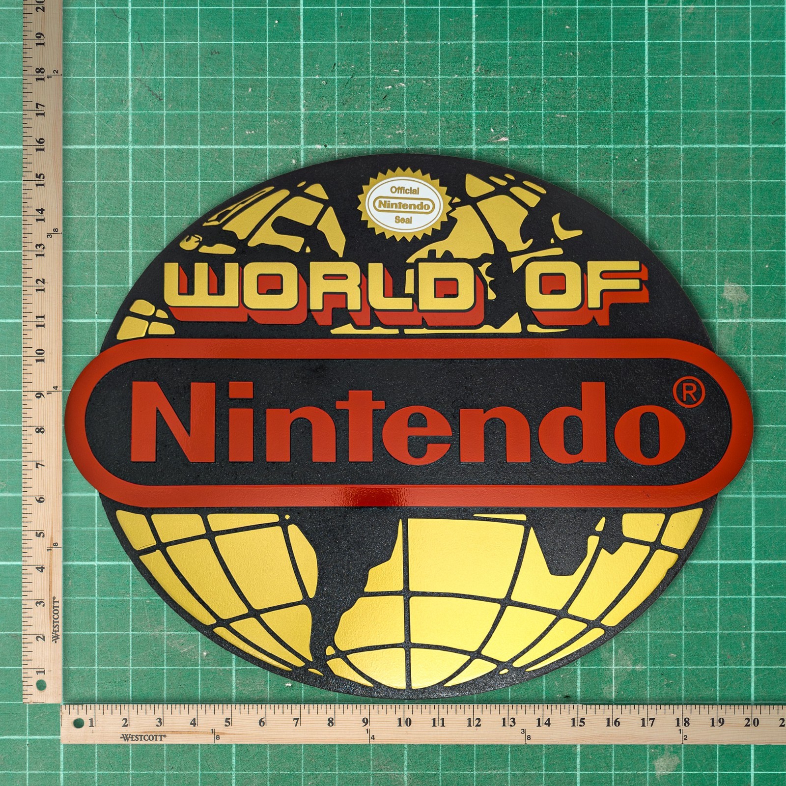 Large Engraved “World of Nintendo” Sign Wall Art Video Game Decor