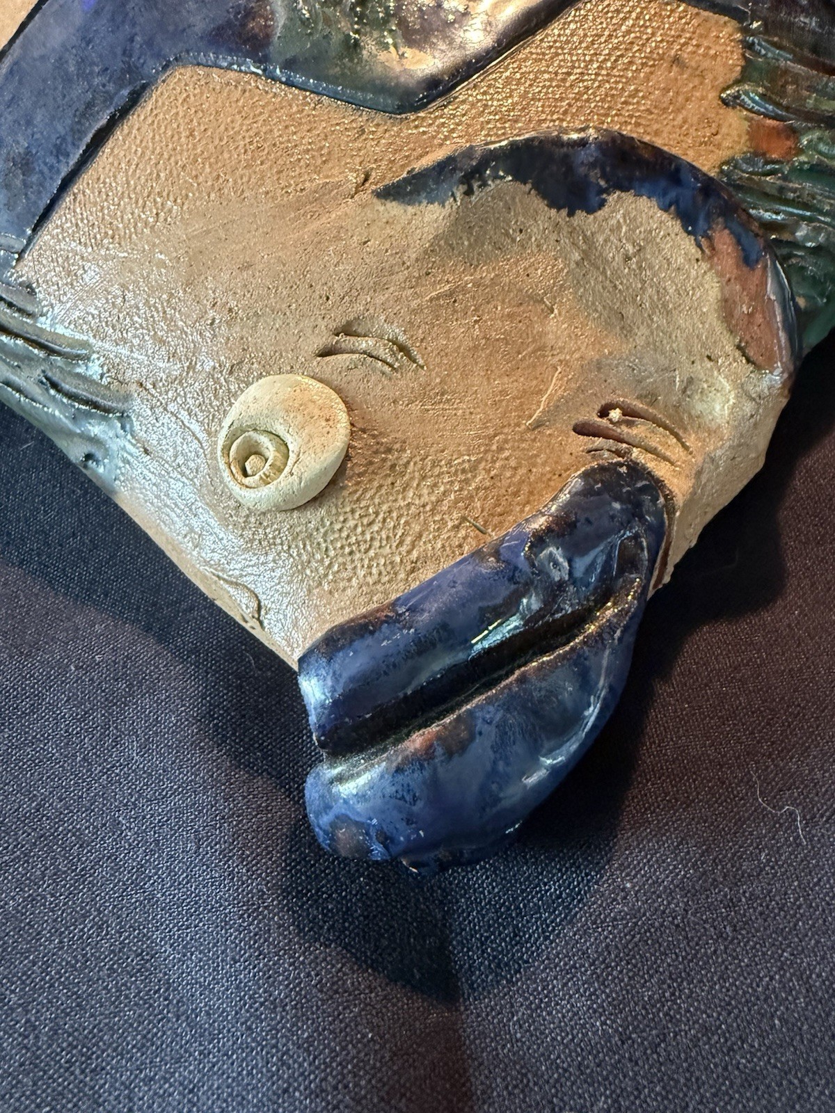 Terracotta Fish Nautical Décor Hand Made Signed By Artist 12” Long x 9” Wide