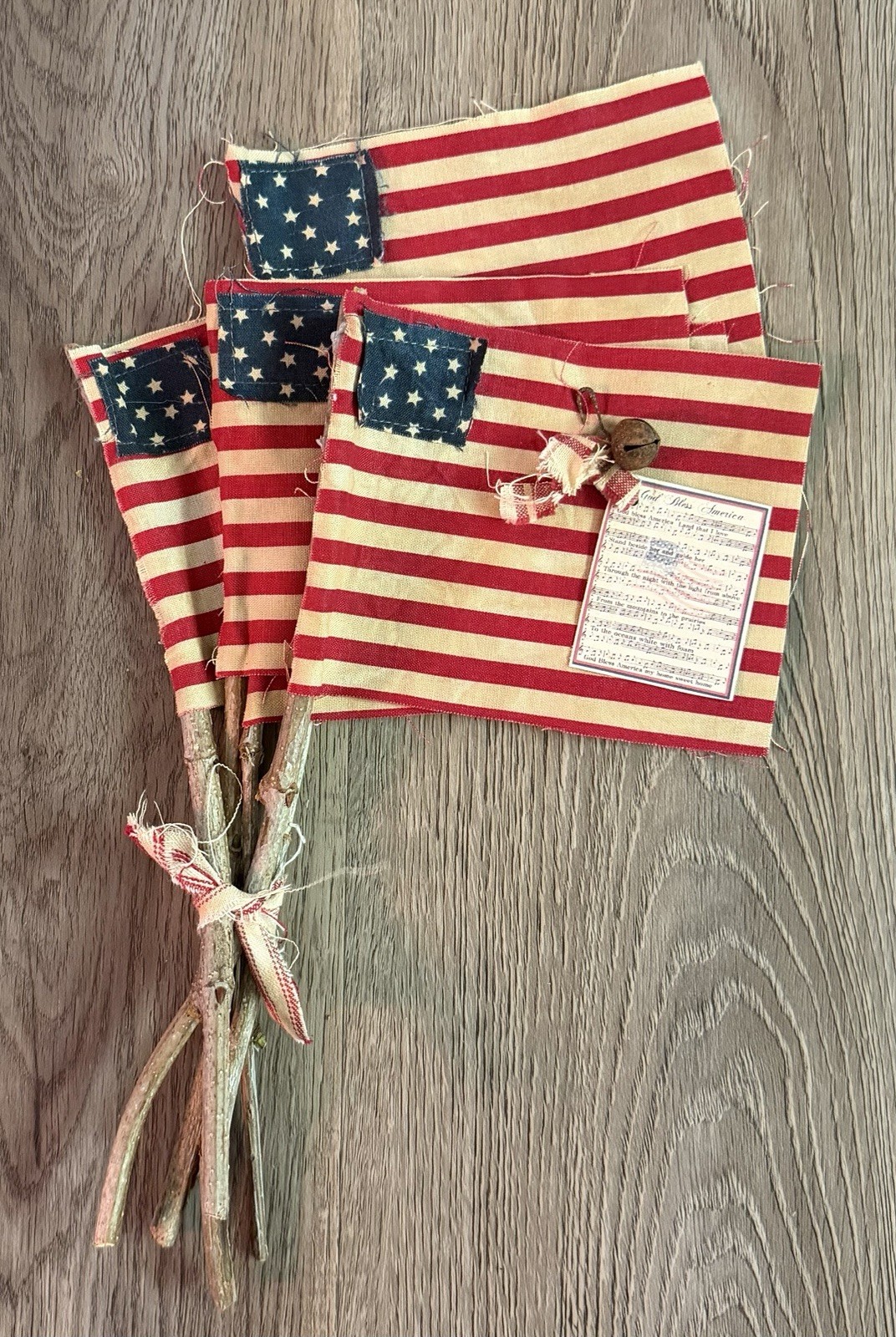 5 Rustic Grubby Primitive Style American Flags Small Decor Handmade Staind USA