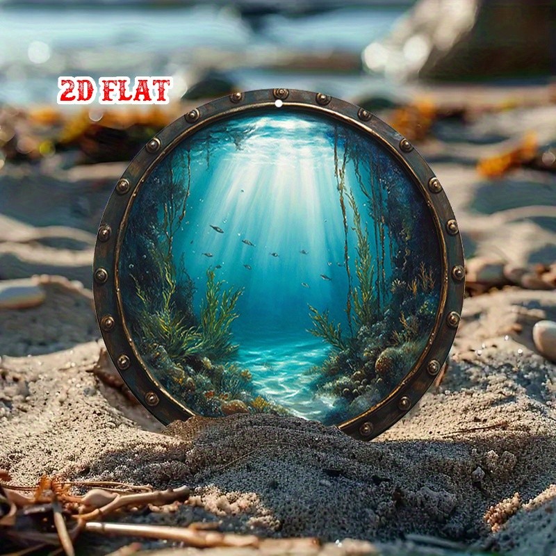 2D Flat 1 Piece Rustic Round Aluminum Tin Sign Underwater Sunlight Fish Vintage♪