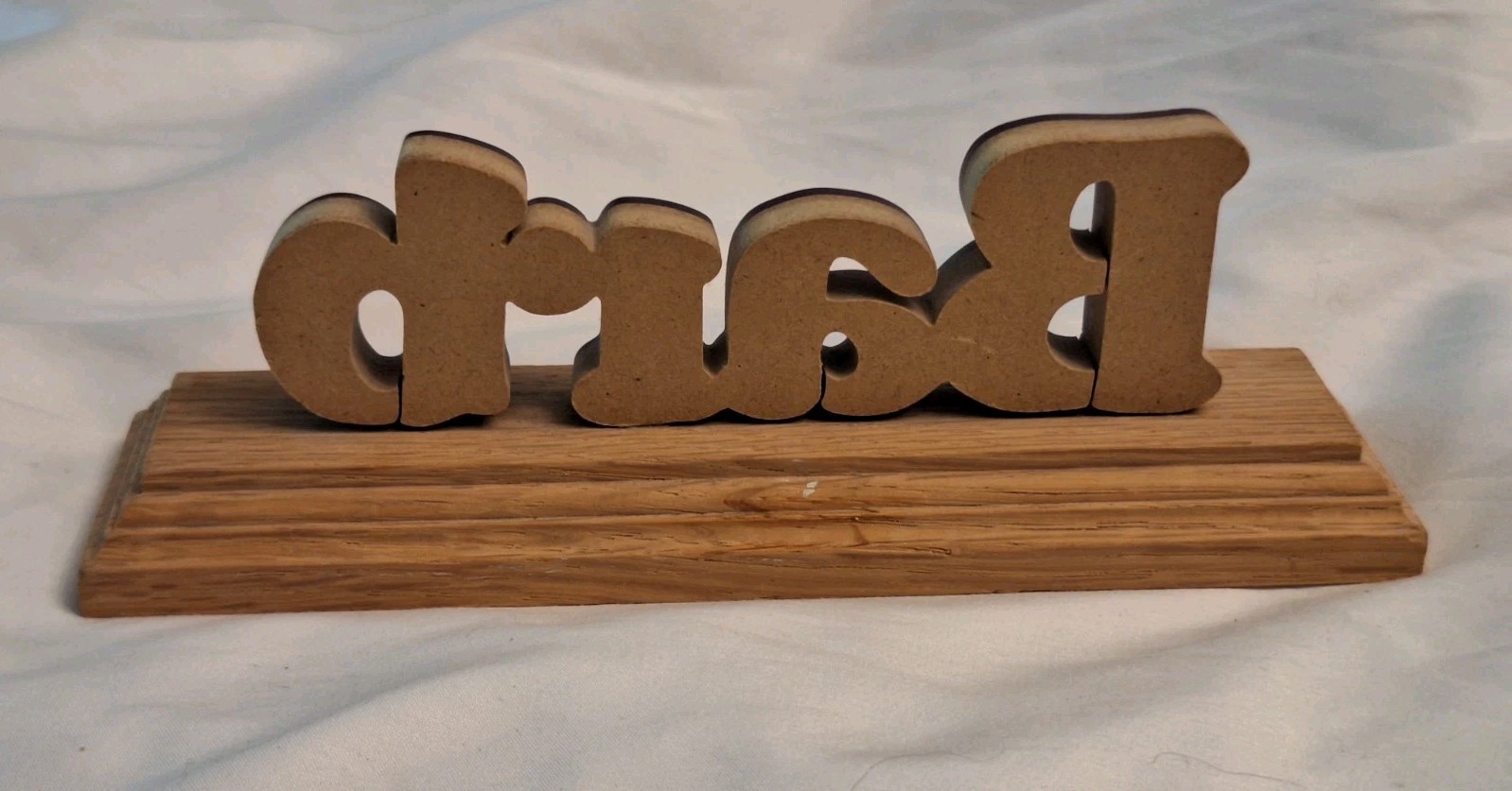 Personalized Name Desk Plaque “BARB” Purple Metallic Letters On Wood 7″ Long