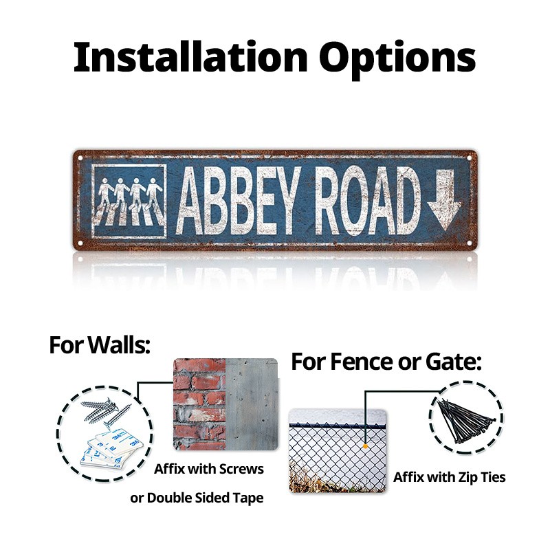 Vintage Albert Road Metal Wall Sign Retro Blue White Distressed Arrows Rustic