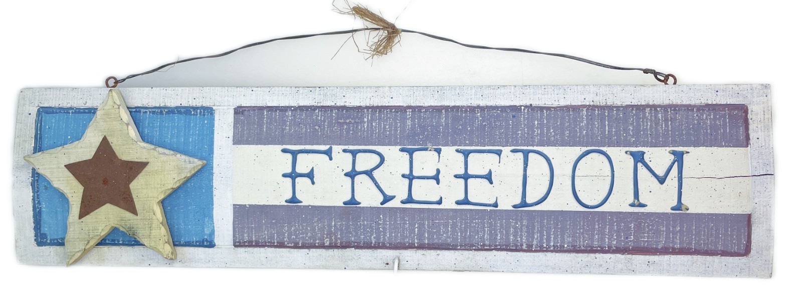 Freedom Star Wood Sign Plaque Rustic Primitive 24”x 6”x 1.5”