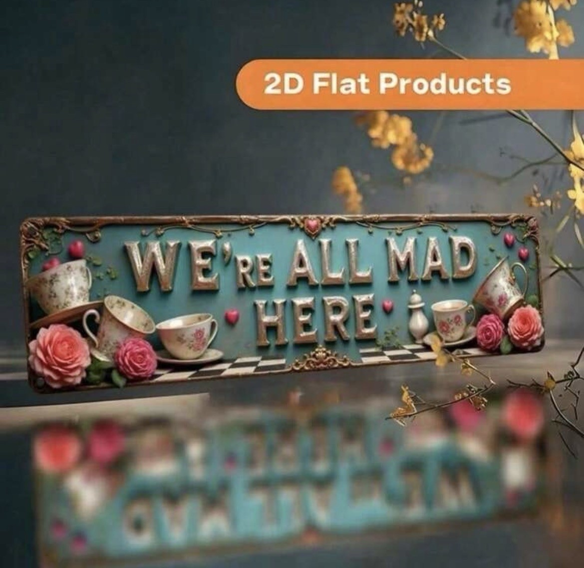 New 16 x 4 ALICE IN WONDERLAND Metal Sign WERE ALL MAD HERE Tin Wall Tea Party