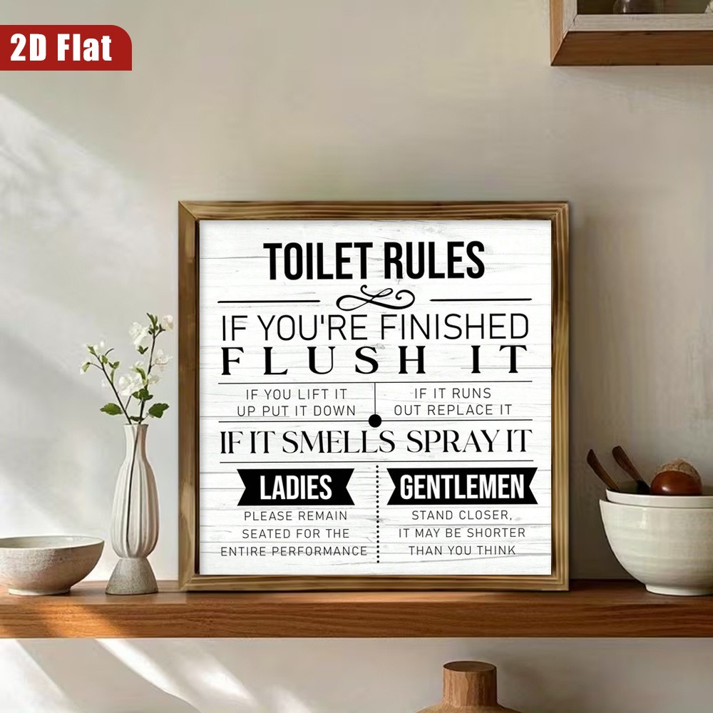 Funny Toilet Rules Distressed White Wooden Plaque Farmhouse Bathroom Wall Decor