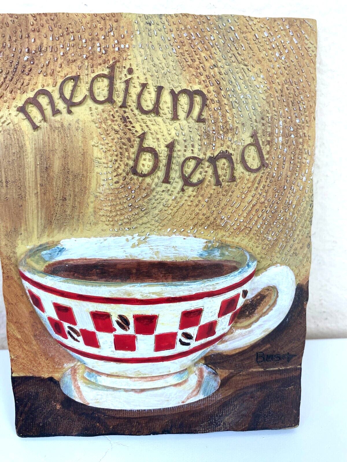 Farmhouse Plaque Etched Decor Medium Blend Coffee Bistro Red Ceramic Wall Art 6″