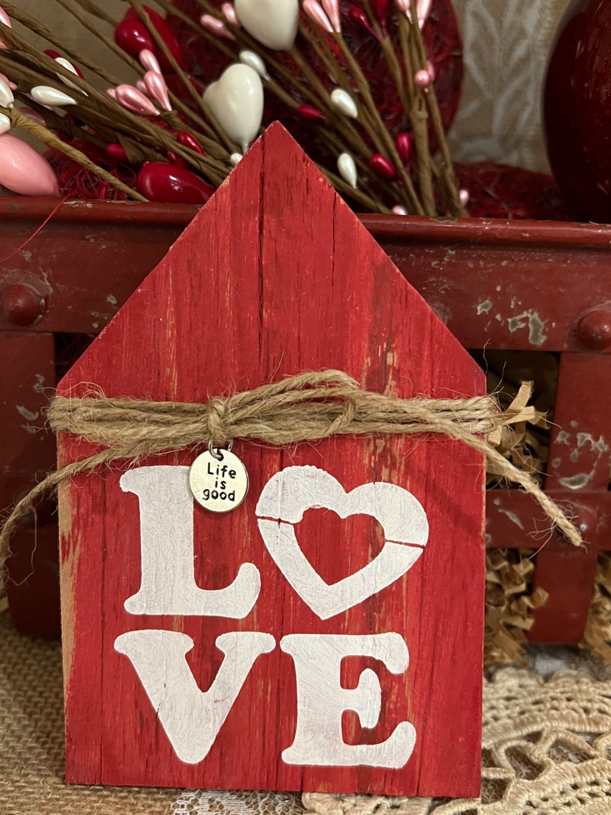 Valentines LOVE Mini Sign Farmhouse Tiered Tray Decor Rustic Wood Gift HP