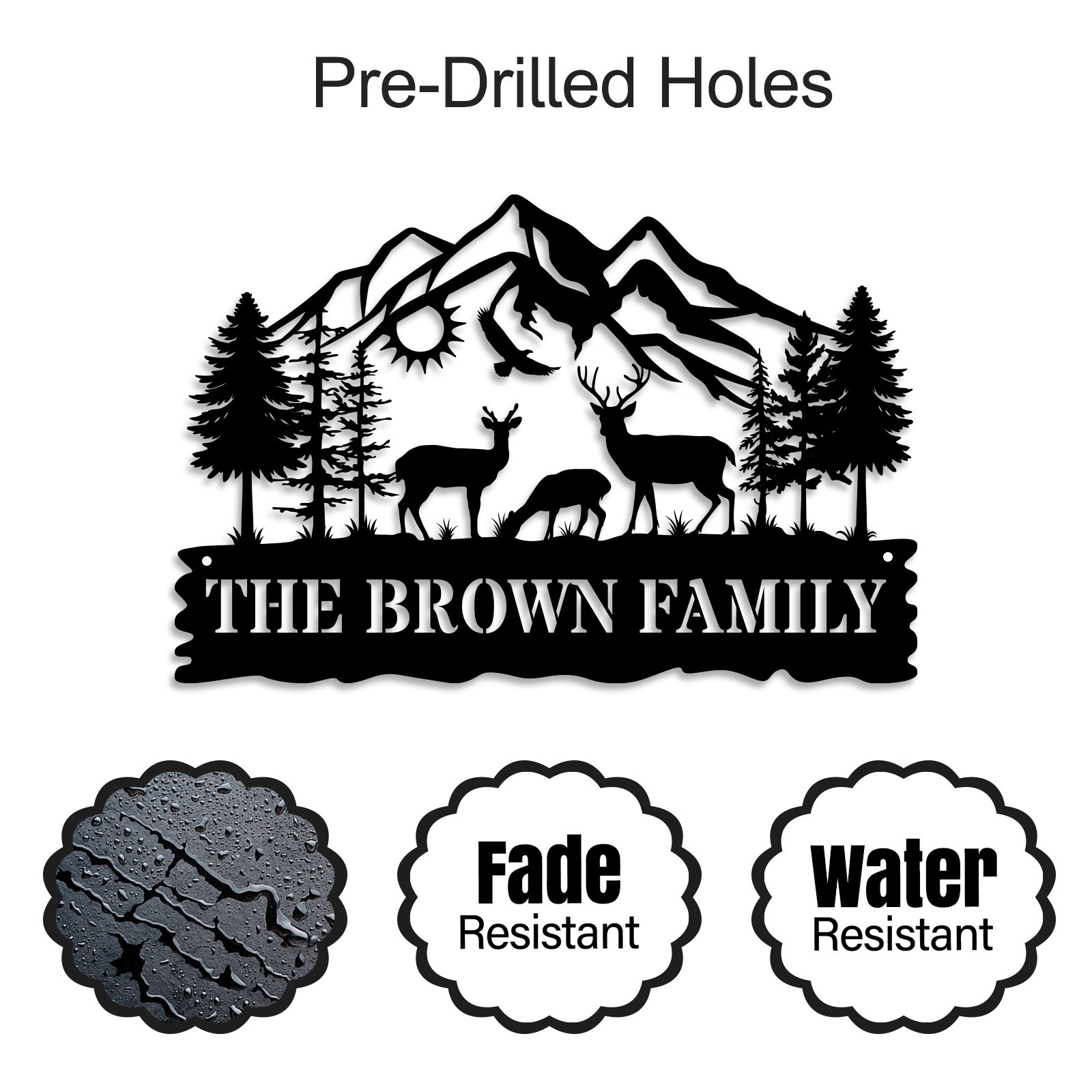 Custom Family Metal Sign, Personalized Mountain Deer Wall Art,Metal Wall Art