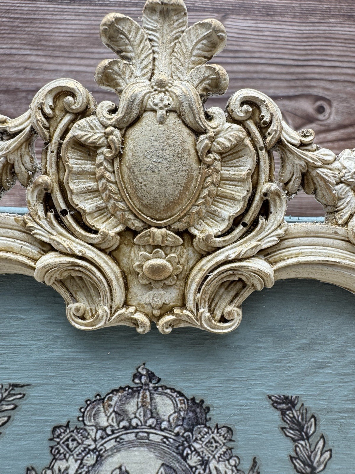 French Country Blue Crest Wall Plaque Ornate European Manor Decor Handmade
