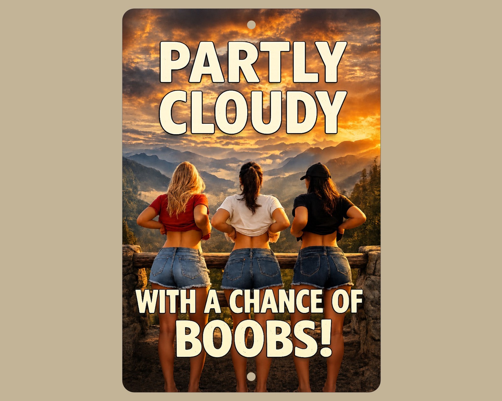 Partly Cloudy With a Chance of Boobs Sign, Funny 8X12 Metal Sign, Adult Humor