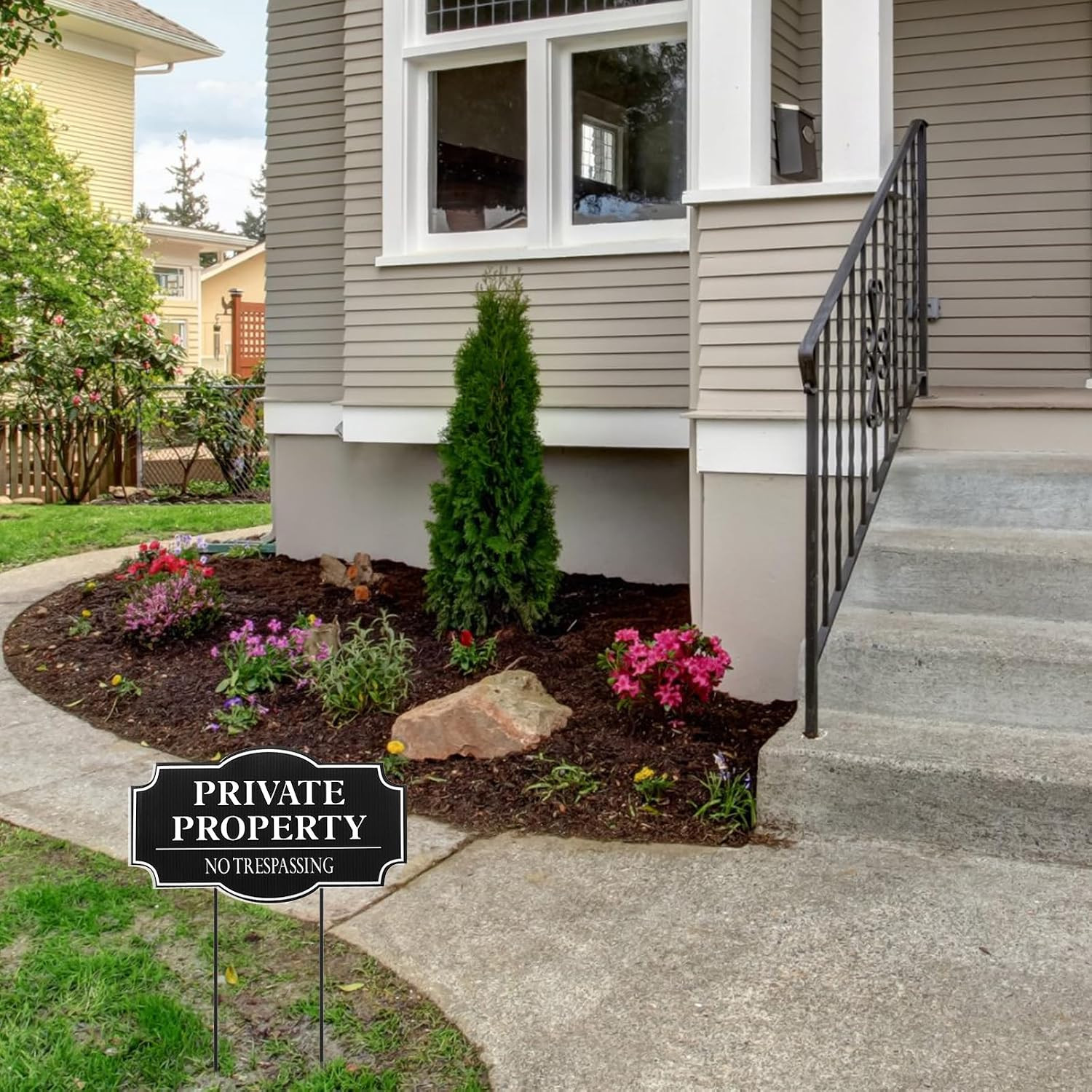 2 Pack Private Property No Trespassing Sign for House with Stake, 11.8 x 6.7 Inc