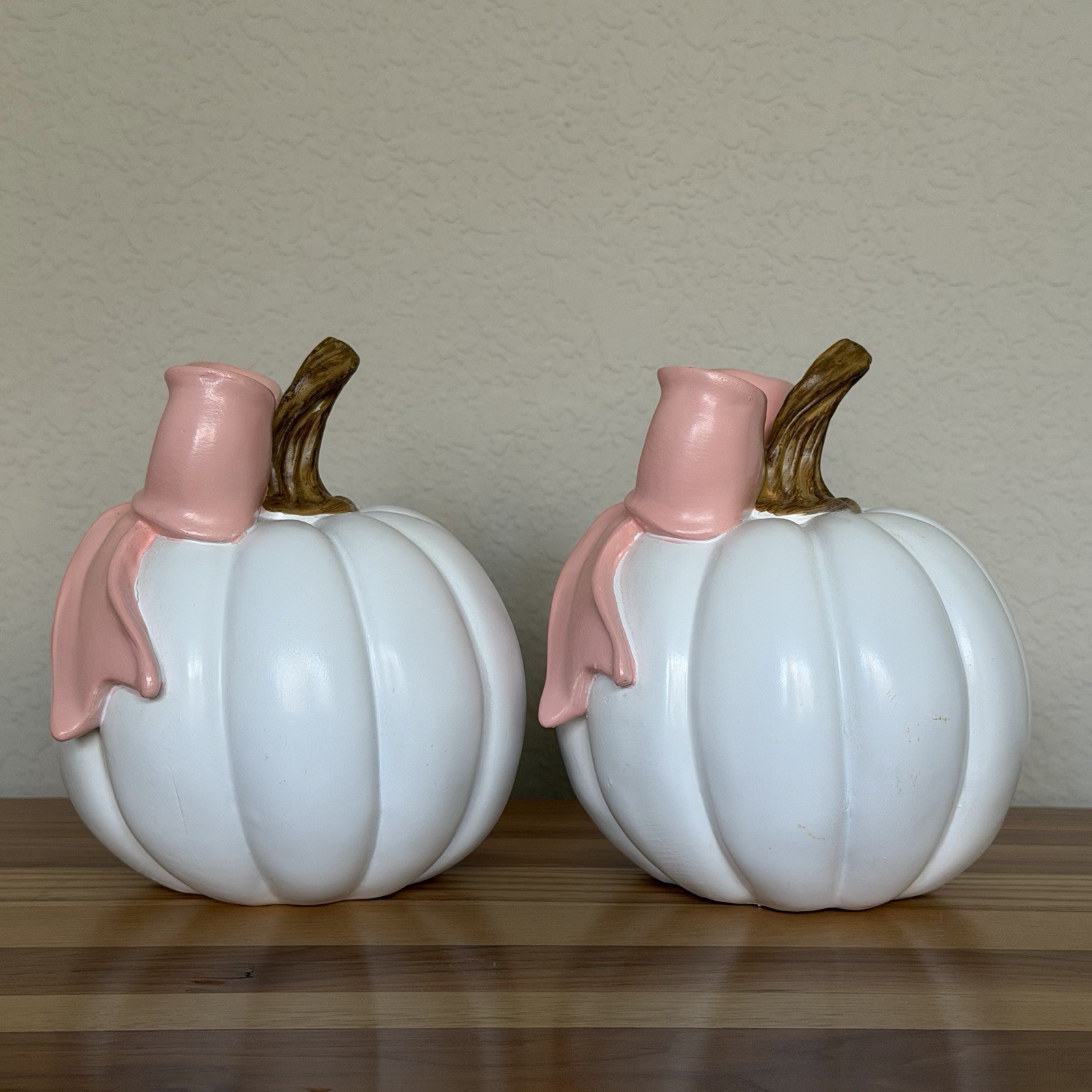 2026 Hobby Lobby Fall Halloween White Decor Pink Bow Mini Pumpkins Set Of 2