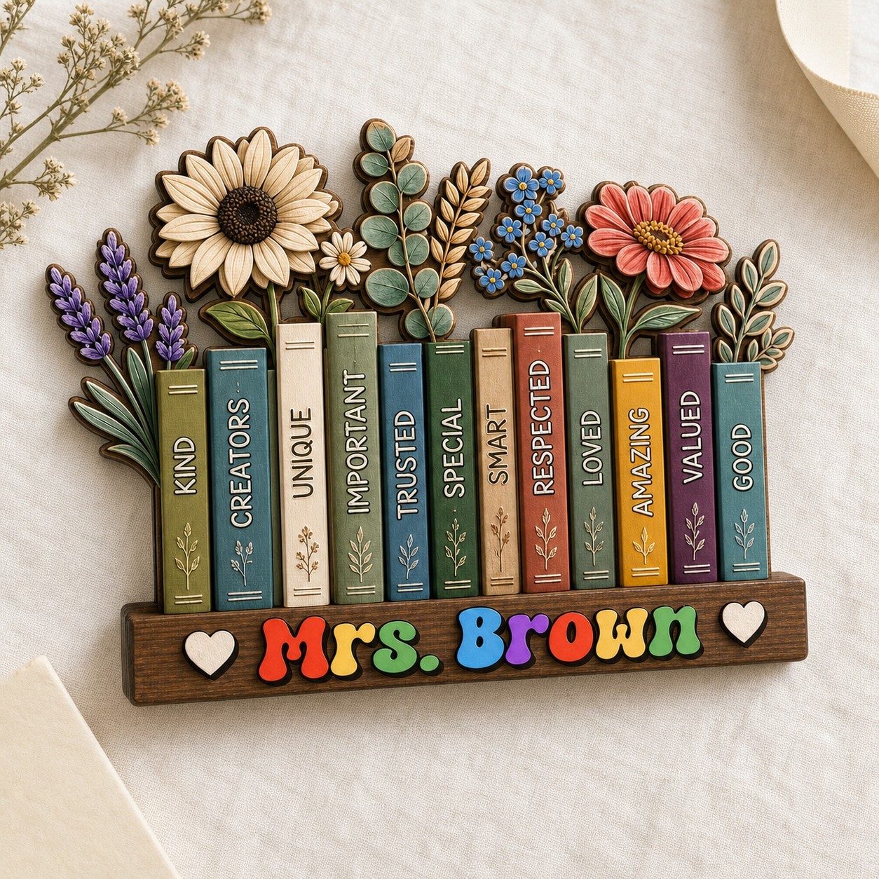 Teacher Desk Block Custom Floral Wood Desk Decor Appreciation Gift