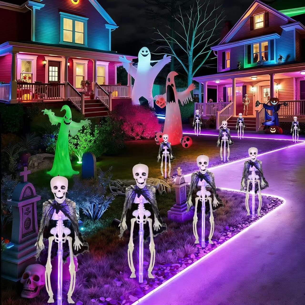 4 Pcs Halloween Solar Lights 3D Skeleton Garden Outdoor Decoration with Stakes