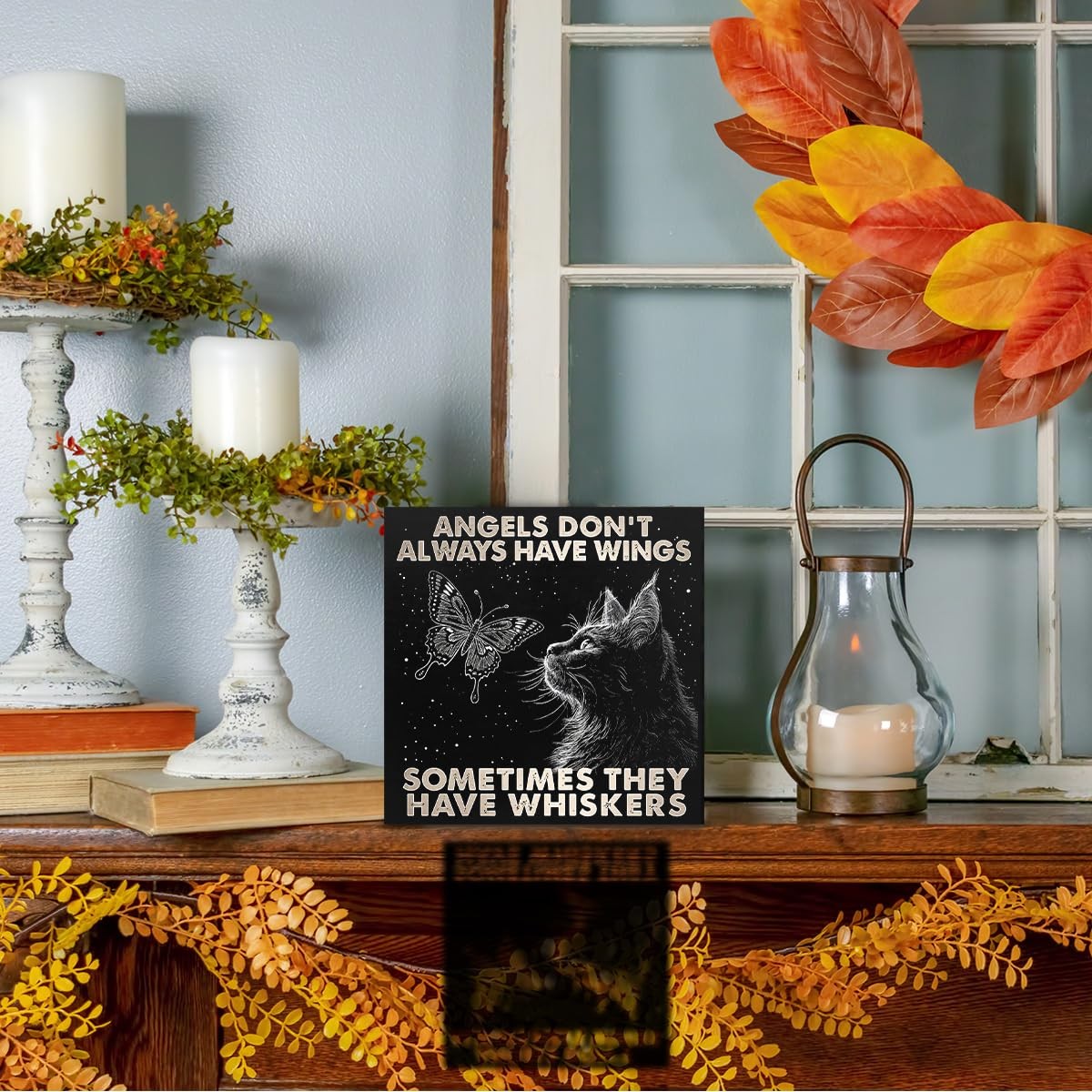Black Cat Themed Gifts Wood Sign, Angels Don’t Always Have Wings Sometimes Th…