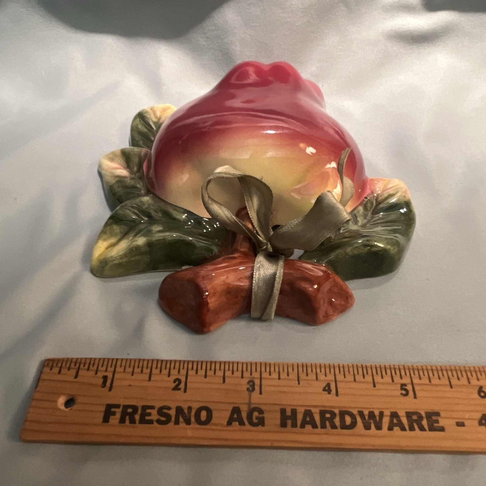 Ceramic Apple Wall Plaque Glossy Red Green Brown Fruit Decor Hanging