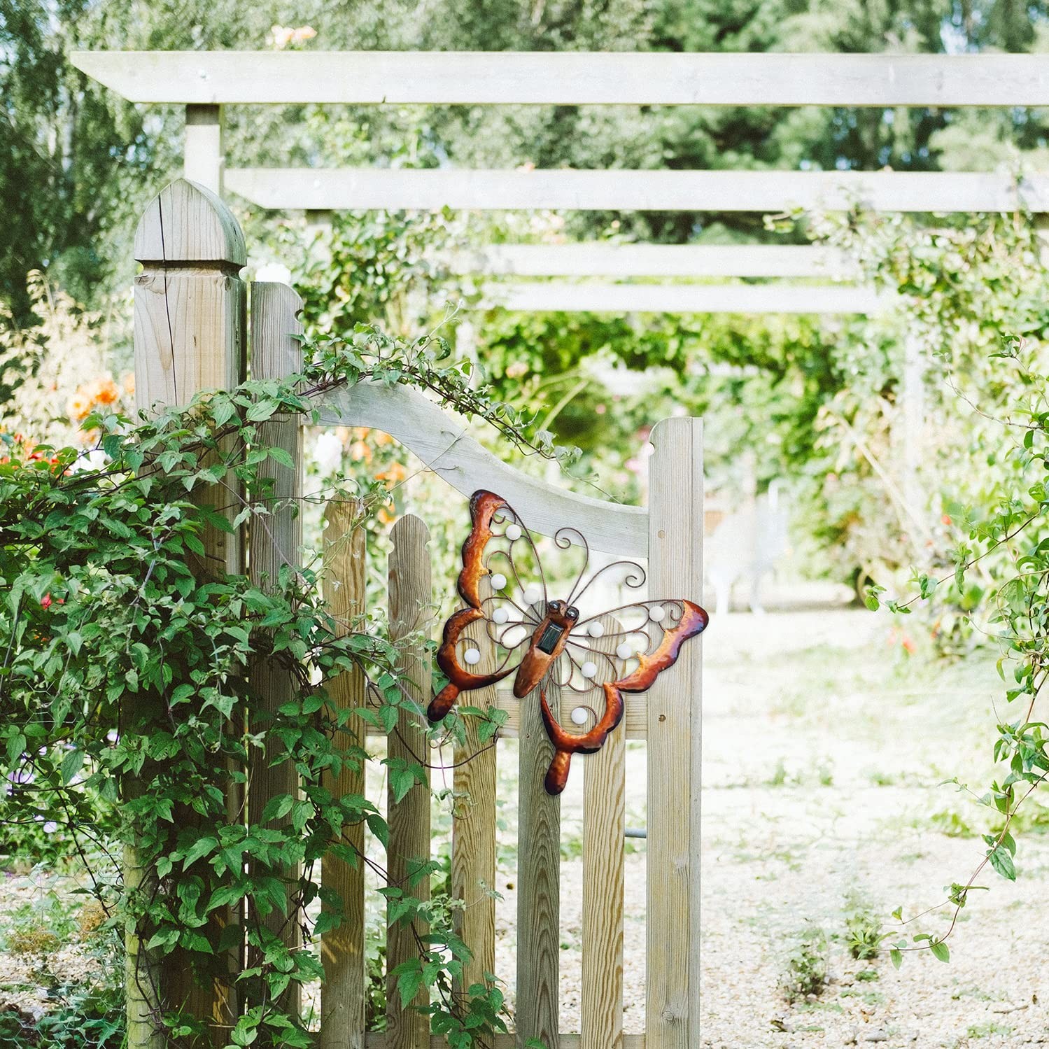 BVLFOOK Metal Butterfly Solar Lighted Wall Art Outdoor Garden Decor