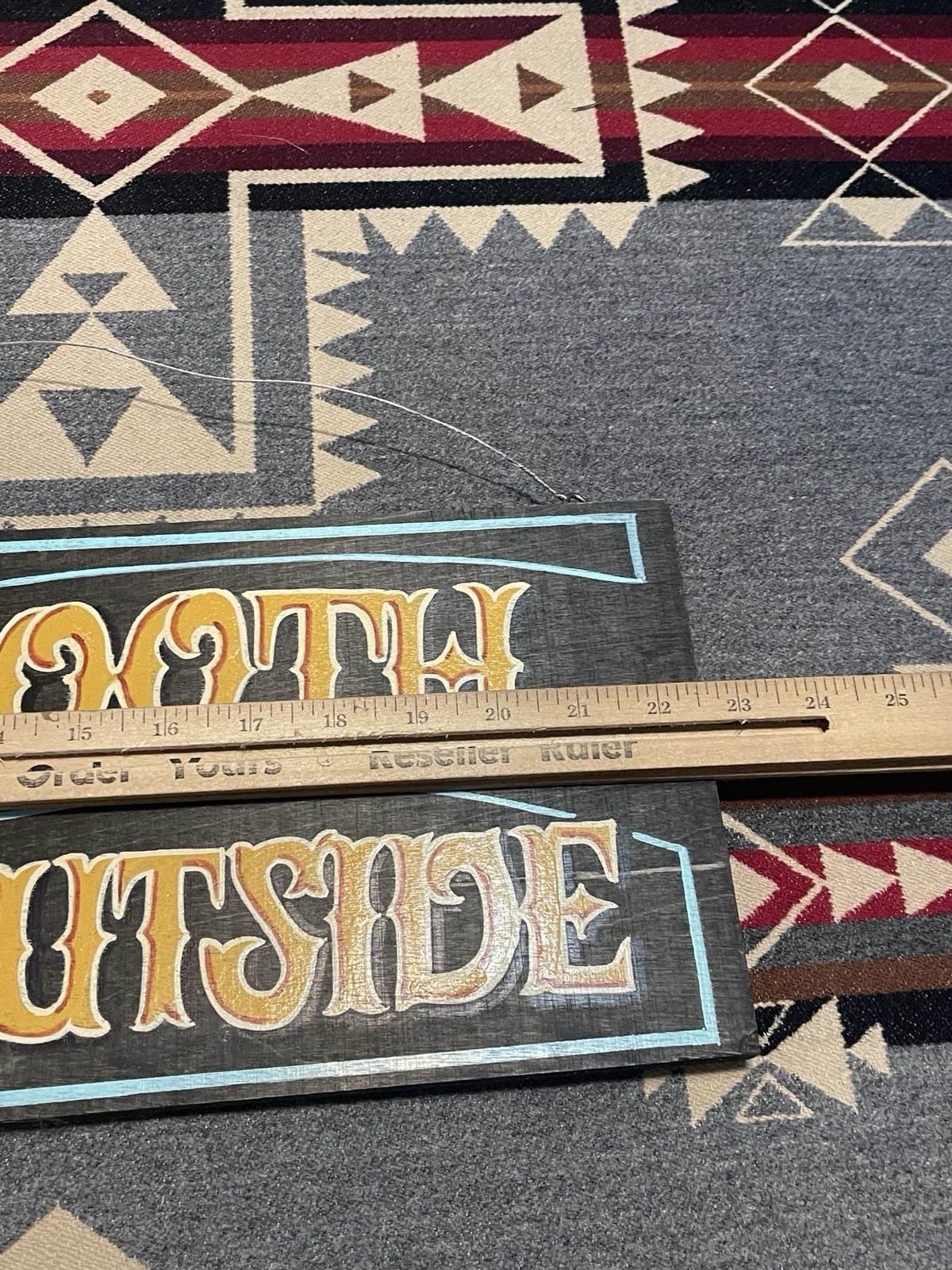 Vintage Hand Painted Wood “Cell Phone Booth Is Outside” Sign 7×22