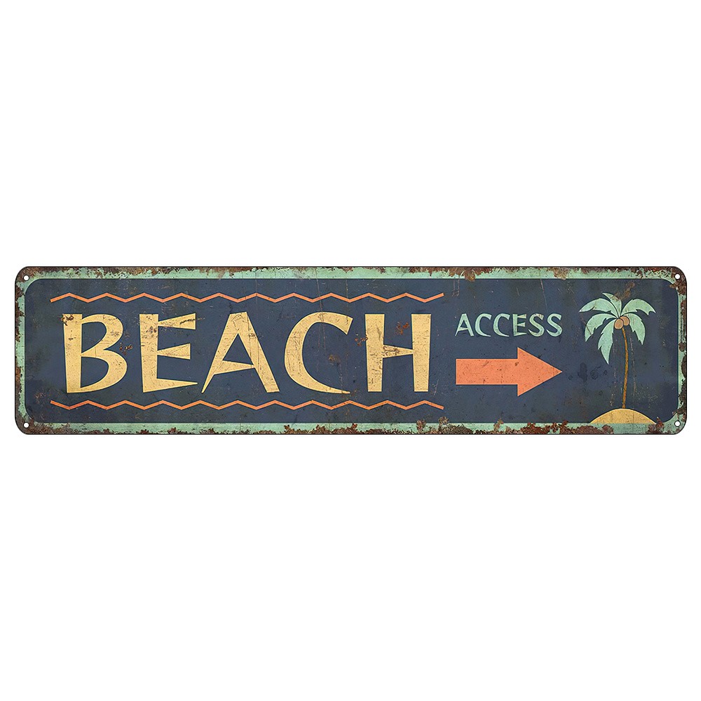 Vintage Beach Access Palm Tree Metal Sign Coastal Beach House Wall Decoration