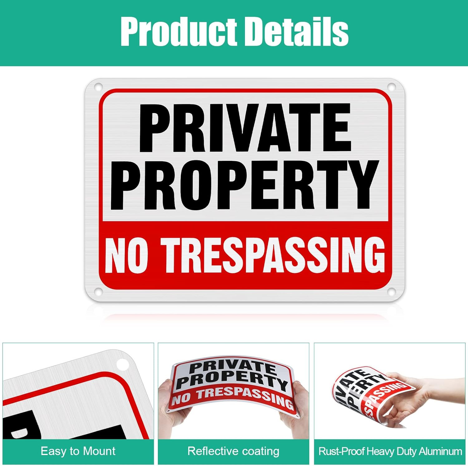 4 Pcs No Trespassing Signs Private Property Metal Reflective Aluminum No Tres…