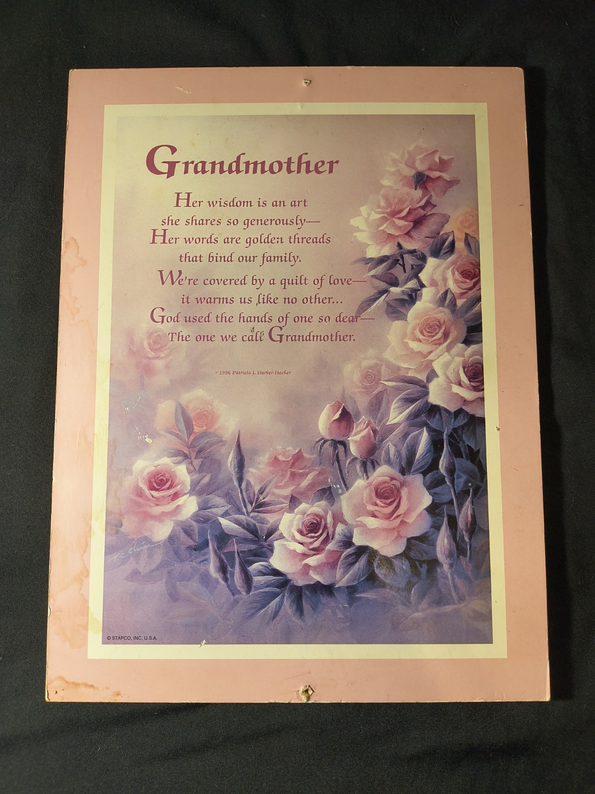 Vintage Decorative Wall Plaque, Grandmother Poem, Stapco Inc