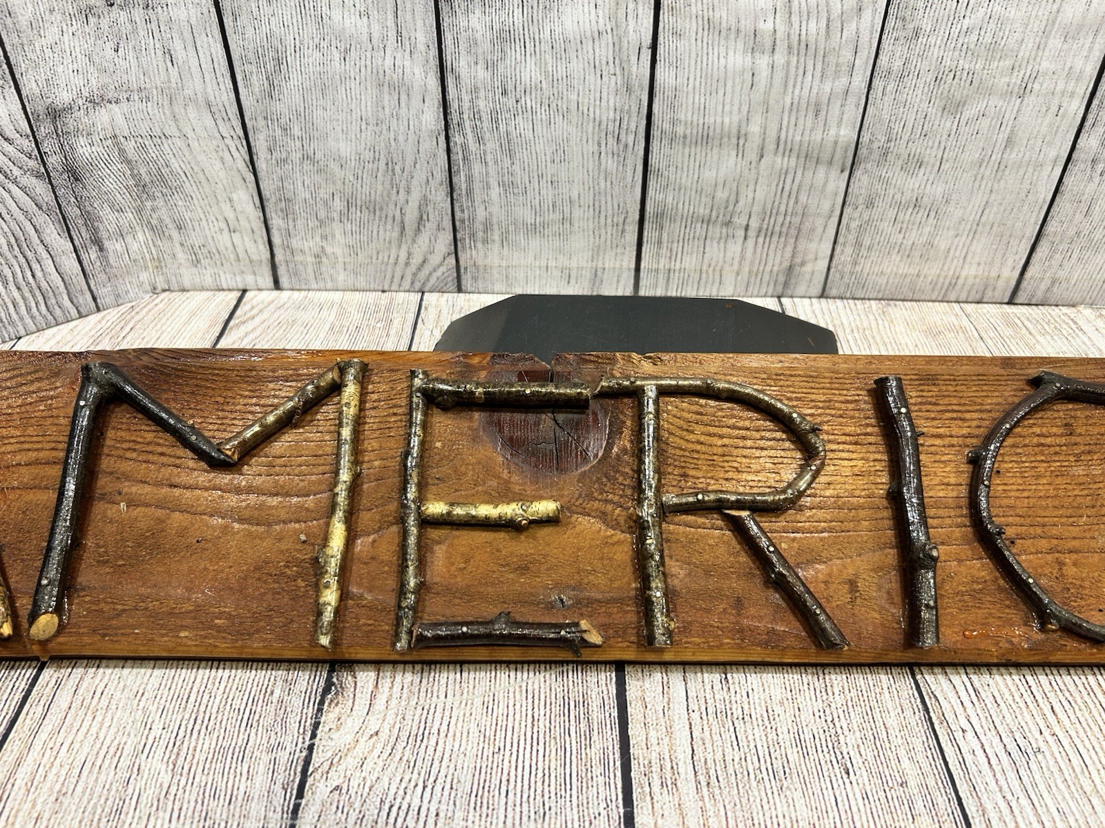 Rustic AMERICA Twig Letter Folk Art Reclaimed Wood Cabin Wall Sign Handmade