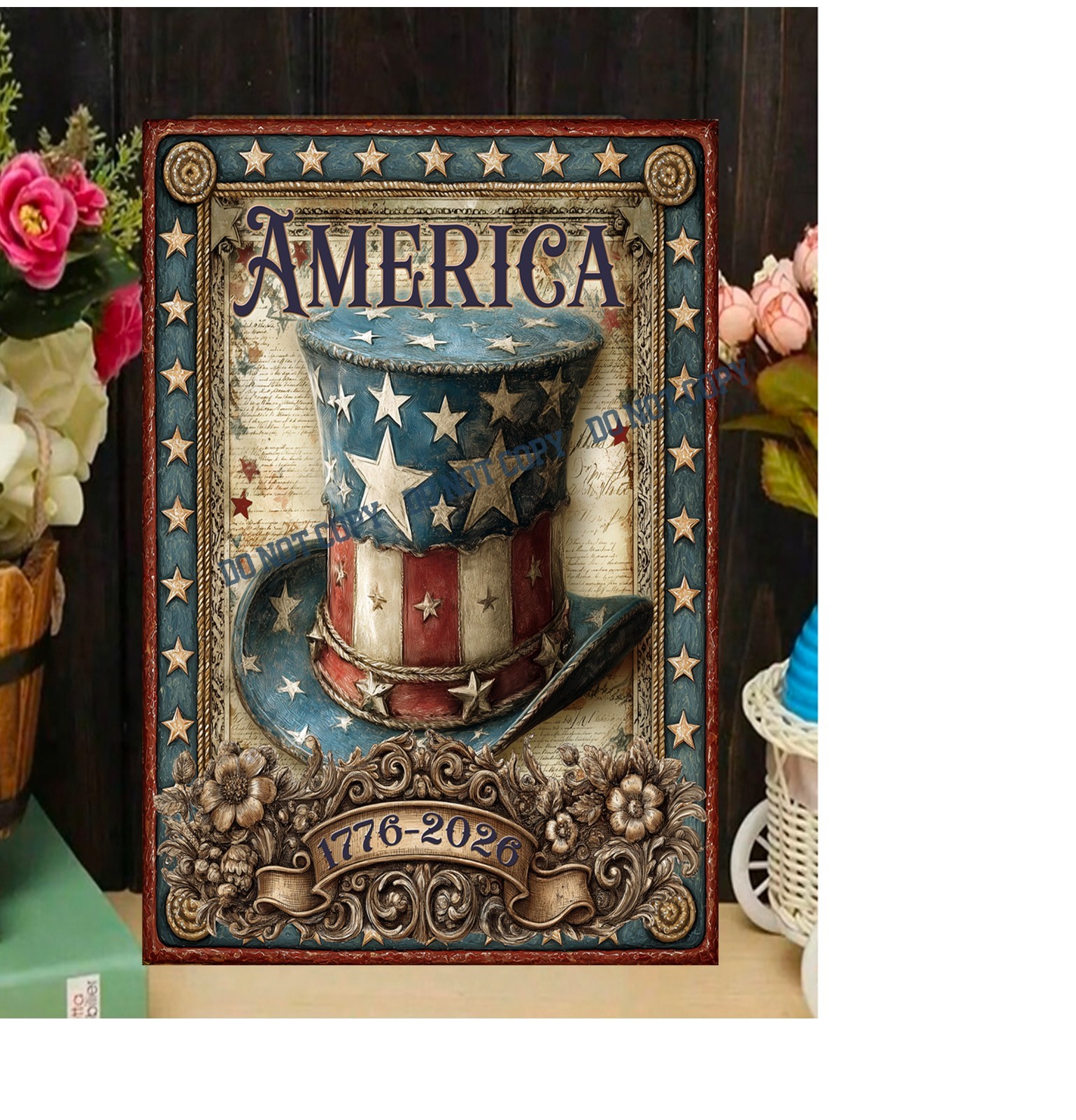America Uncle Sam Top Hat 1776-2026 Celebrate our 250th Metal Sign