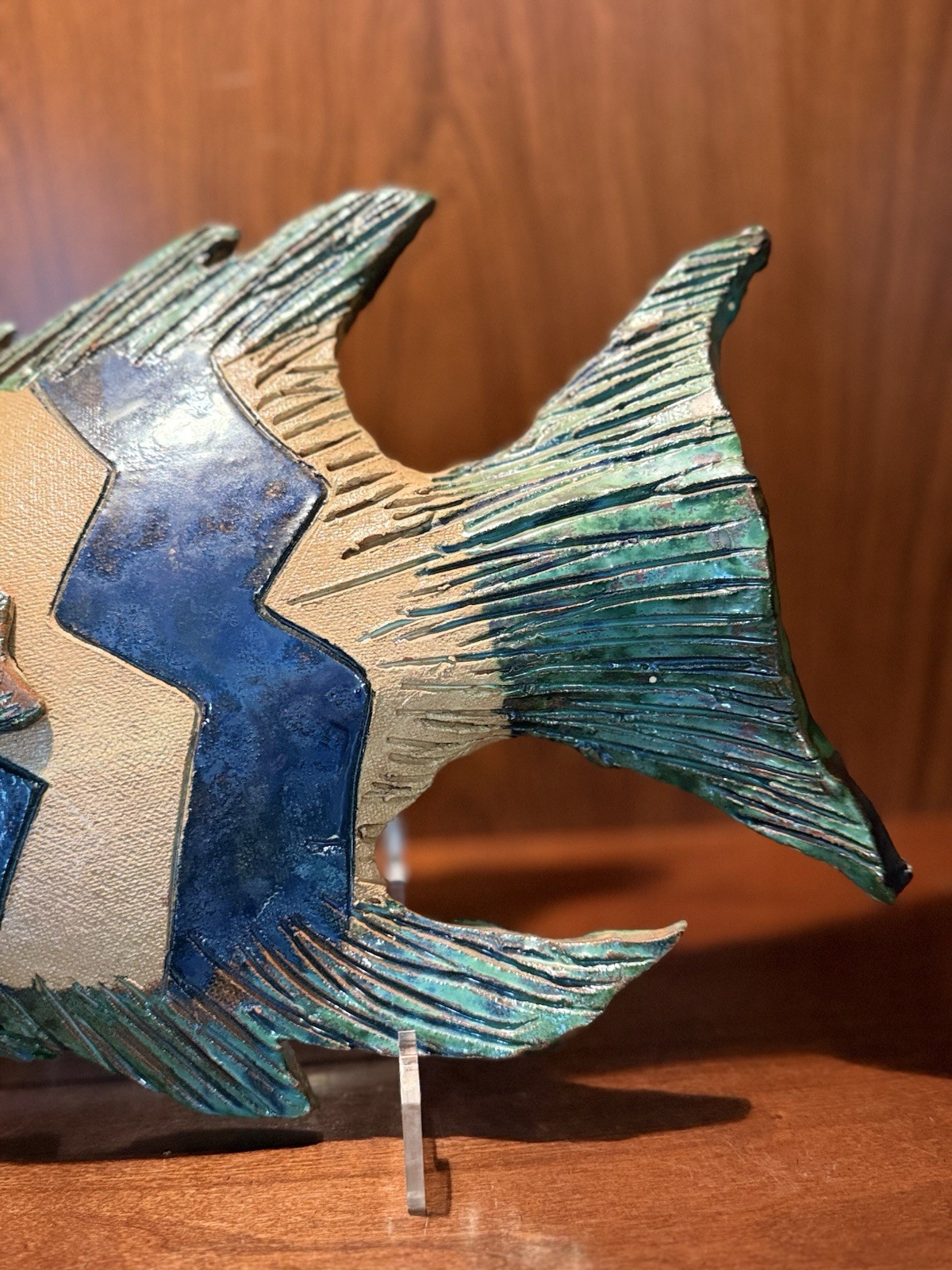 Terracotta Fish Nautical Décor Hand Made Signed By Artist 12” Long x 9” Wide