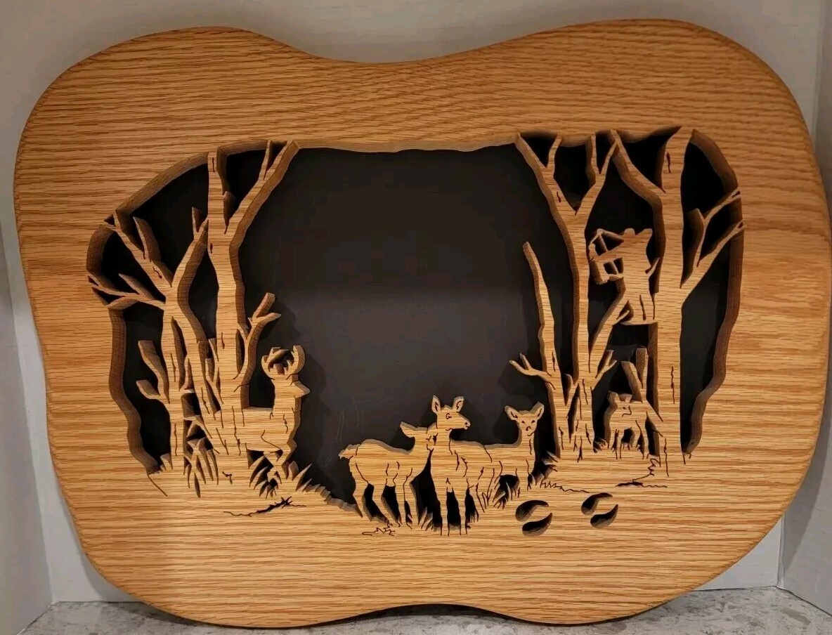 Deer Bow Hunting Handcrafted Wood/Wooden Laser Cut Art 18 X 14 Picture VTG