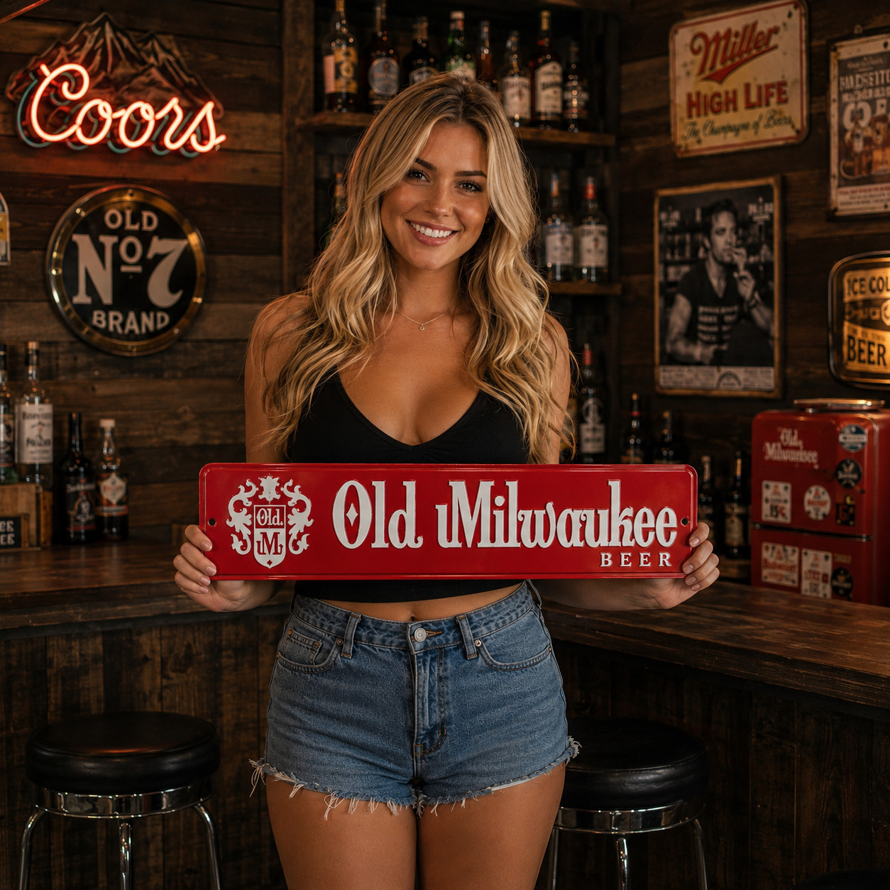 Old Milwaukee Beer Sign Embossed Metal Street Sign 24″ x 5″ Bar Wall Decor