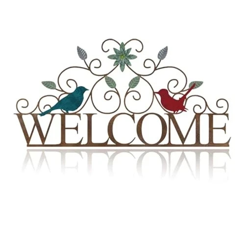 Metal Welcome Wall Art Sign for Front Door 13.8″L x 6.8″W Vintage