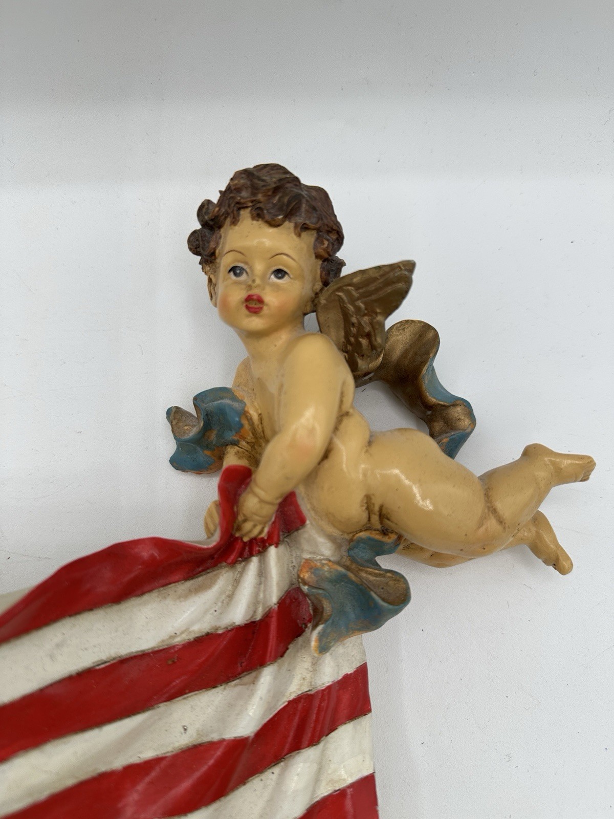 Vintage Patriotic Cherub Angels American Flag Wall Hanging Resin Plaque 16”
