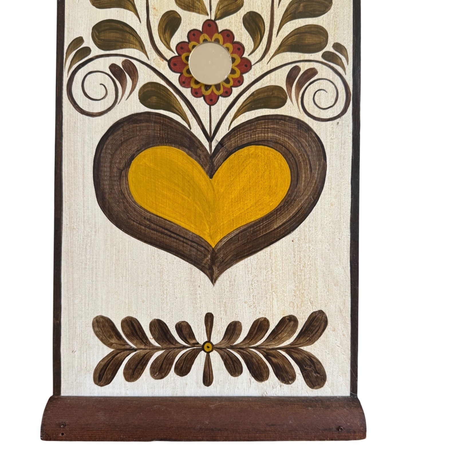 Hand-Painted Folk Art Wooden Wall Plaque With Heart & Floral Design
