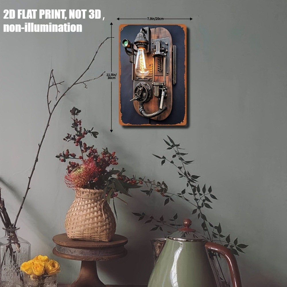 Steampunk Mechanical Lamp Metal Tin Sign Retro Industrial Wall Decor Loft Studio