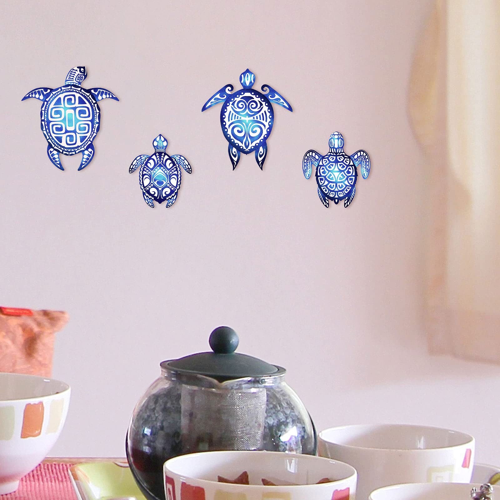 4 Pack Sea Turtle Bathroom Wall Decor Ocean Beach Theme Wall Art for Home Spa