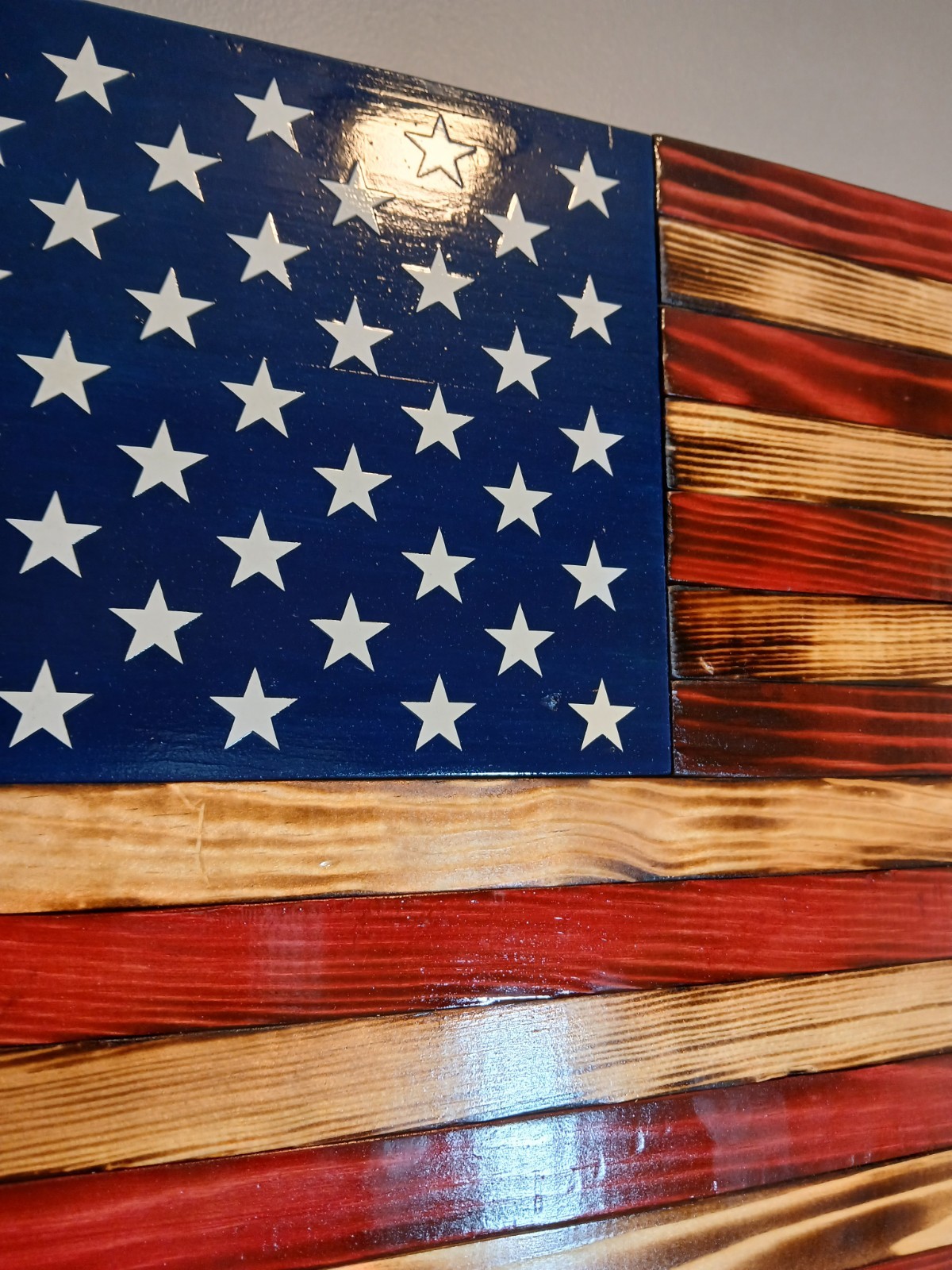 RUSTIC WOODEN AMERICAN FLAG HANDCRAFTED BURNT 25″ x 13.5″ 50 STARS IN STOCK