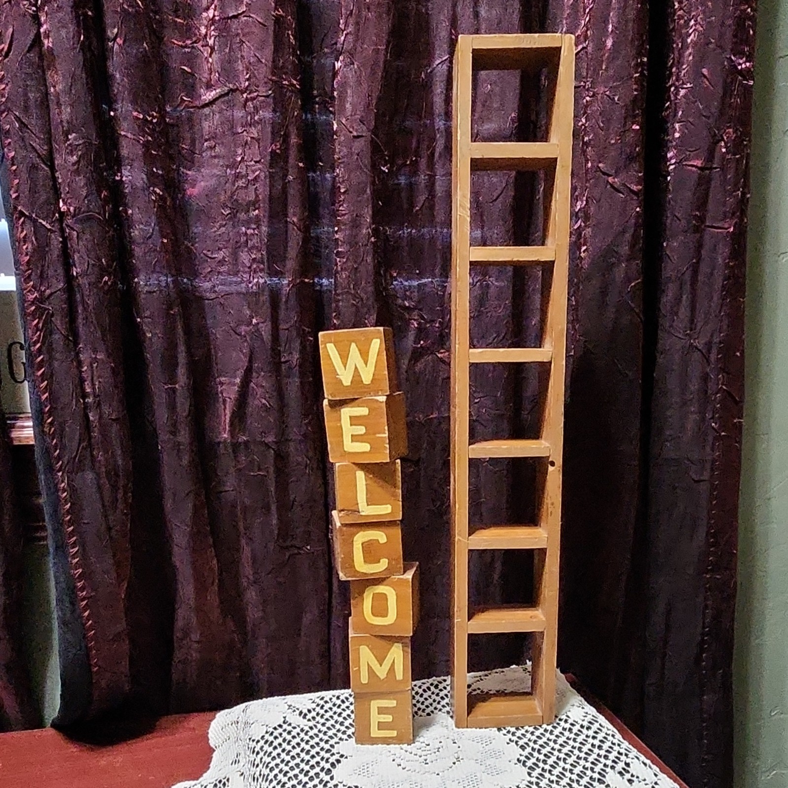 Wood Decorative Welcome Painted Rectangular Freestanding Handmade Sign Medium
