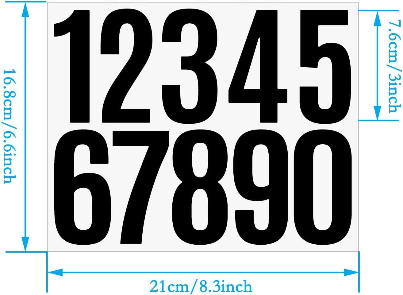 6 Sheets 3 Inch House Numbers for Outside, Vinyl Waterproof Sticker Black Number